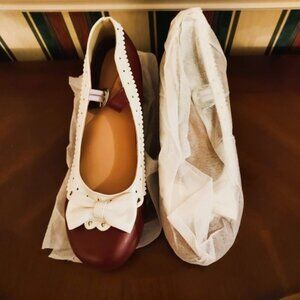 ELFY Cute Lolita Cosplay Mary Jane Wine Red Mid Chunky Pumps Size 9.5M NIB